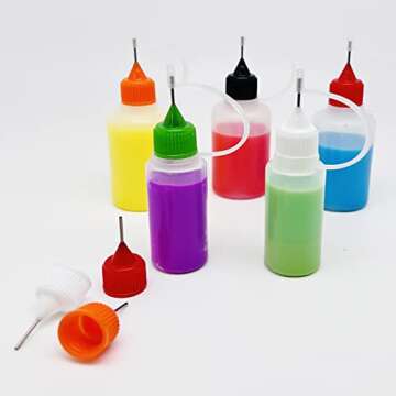 MYYZMY 12 Pcs Precision Tip Applicator Bottles, 6 Pcs 1 Ounce and 6 Pcs 0.5 Ounce Translucent Glue Bottles, with 2 Mini Funnel, Multicolor Lids