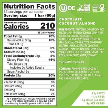 NO COW Chocolate Coconut Almond Bar 12 Count - Vegan Snack