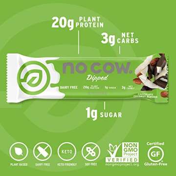 NO COW Chocolate Coconut Almond Bar 12 Count - Vegan Snack