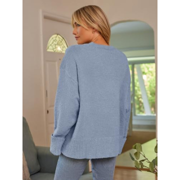 LILLUSORY Oversized Sweater Womens 2024 Fall Fashion Outfits Pullover Long Tunic Old Money Winter Clothes Cute Crewneck Trendy Knit Chunky Warm Knitted Top Dusty Blue