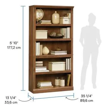 Sauder Miscellaneous Storage 5 Split Bookcase/Book Shelf, L: 35.28" x W: 13.23" x H: 69.76", Oiled Oak finish