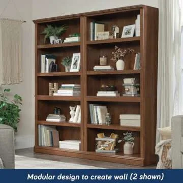 Sauder Miscellaneous Storage 5 Split Bookcase/Book Shelf, L: 35.28" x W: 13.23" x H: 69.76", Oiled Oak finish