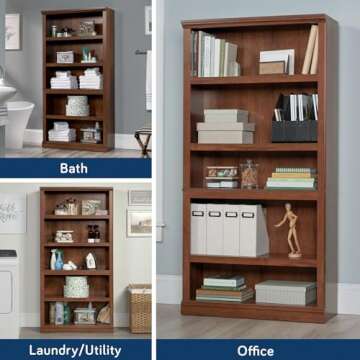 Sauder Miscellaneous Storage 5 Split Bookcase/Book Shelf, L: 35.28" x W: 13.23" x H: 69.76", Oiled Oak finish