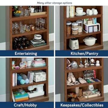 Sauder Miscellaneous Storage 5 Split Bookcase/Book Shelf, L: 35.28" x W: 13.23" x H: 69.76", Oiled Oak finish