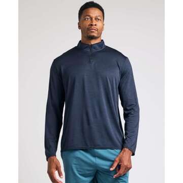 Real Essentials 3 Pack: Men's Dry-Fit Active Quarter Zip Long Sleeve Athletic Performance Pullover (...