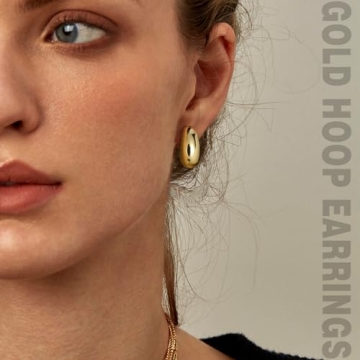 Yowivon Gold Hoop Earrings Set, 6 Pairs 14K Gold Plated Hypoallergenic Earrings Chunky Huggie Hoops Earring Lightweight Elegant Dainty Statement Earring Jewelry Gifts