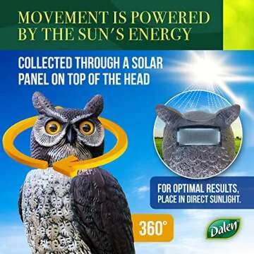 Solar Powered 18" Owl Decoy - Realistic Pest Control