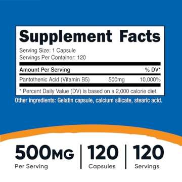 Nutricost Pantothenic Acid 500mg - 120 Capsules for Daily Wellness