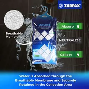 ZARPAX Hanging Moisture Absorber Activated Charcoal 10.6 oz/300g | Moisture Absorbing Bags for Bathroom, Closet & Kitchen | Removes Moisture, Humidity & Odors | Portable Dehumidifier | Set Of 10