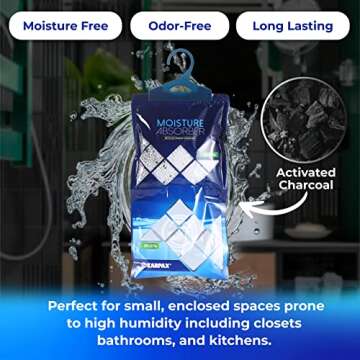 ZARPAX Hanging Moisture Absorber Activated Charcoal 10.6 oz/300g | Moisture Absorbing Bags for Bathroom, Closet & Kitchen | Removes Moisture, Humidity & Odors | Portable Dehumidifier | Set Of 10