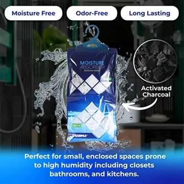 ZARPAX Hanging Moisture Absorber Activated Charcoal 10.6 oz/300g | Moisture Absorbing Bags for Bathroom, Closet & Kitchen | Removes Moisture, Humidity & Odors | Portable Dehumidifier | Set Of 10