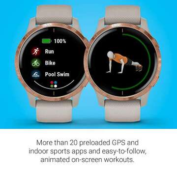 Garmin Venu - GPS Smartwatch with Bright Touchscreen Display - Music, Body Energy Monitoring, Animated Workouts, Pulse Ox Sensor and More - Rose Gold with Tan Band (Renewed)