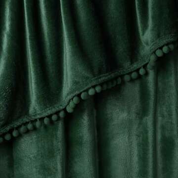 PAVILIA Fleece Throw Blanket for Couch with Pom Pom Fringe, Emerald Green, Soft Cozy Fuzzy Flannel Blanket for Sofa Bed, Lightweight Plush All Season Throw, 50x60 Inches