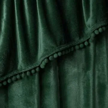 PAVILIA Fleece Throw Blanket for Couch with Pom Pom Fringe, Emerald Green, Soft Cozy Fuzzy Flannel Blanket for Sofa Bed, Lightweight Plush All Season Throw, 50x60 Inches
