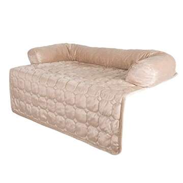 Couch Cover for Dogs – 35x35 Pet Furniture Protector with Memory Foam Bolster, Quilted Fabric, Non-Slip Water-Resistant Base Layer by PETMAKER (Beige)