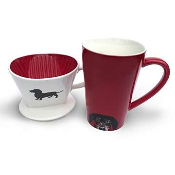 Dachshund Coffee Pour Over Filter Cone and Ceramic Mug Set Dachshund Gift for Dog Lovers by Simply C...