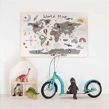 Charlbytion World Maps for Wall, Adorable Alphabet Canvas Art Poster Wall Hanging,Kids Room School Bedroom Photography Background Props Decor (31.5"x23.5", Khaki)