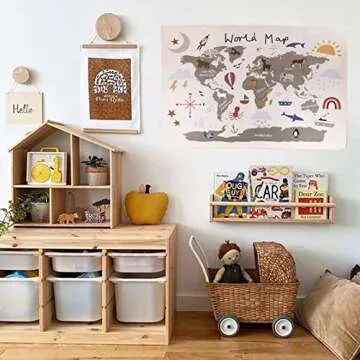 Charlbytion World Maps for Wall, Adorable Alphabet Canvas Art Poster Wall Hanging,Kids Room School Bedroom Photography Background Props Decor (31.5"x23.5", Khaki)