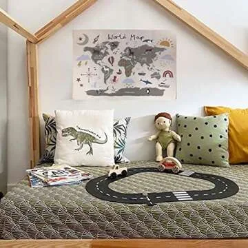 Charlbytion World Maps for Wall, Adorable Alphabet Canvas Art Poster Wall Hanging,Kids Room School Bedroom Photography Background Props Decor (31.5"x23.5", Khaki)