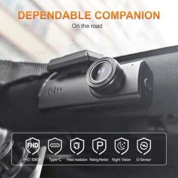 Dash Cam - 1080P Front Dashcams for Cars with Built-in WiFi, Night Vision, Parking Monitor, Loop Rec...