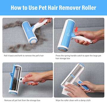 Pet Hair Remover Reusable Cat and Dog Hair Remover Multi-Surface Lint Roller Portable Fur Removal To...