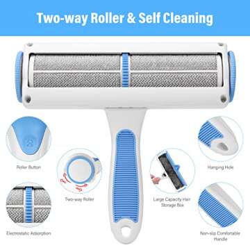 Pet Hair Remover Reusable Cat and Dog Hair Remover Multi-Surface Lint Roller Portable Fur Removal Tool for Furniture,Couch,Carpet,Bedding,Clothes and Car Seats, Non-Slip Handle Self-Cleaning Roller