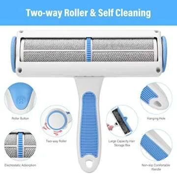 Pet Hair Remover Reusable Cat and Dog Hair Remover Multi-Surface Lint Roller Portable Fur Removal Tool for Furniture,Couch,Carpet,Bedding,Clothes and Car Seats, Non-Slip Handle Self-Cleaning Roller