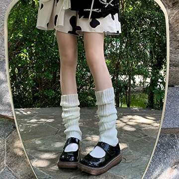 ZQFFB Leg Warmers Kawaii Black White Goth Stacked Leg Warmer of Japanese Style for Women 80s Party Sports Y2k Fashion