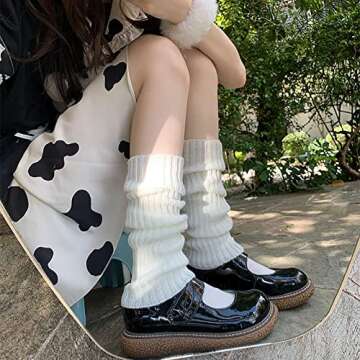 ZQFFB Leg Warmers Kawaii Black White Goth Stacked Leg Warmer of Japanese Style for Women 80s Party Sports Y2k Fashion