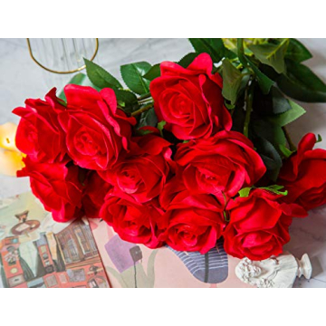 DuHouse 10pcs Fake Roses for Wedding and Home Decor
