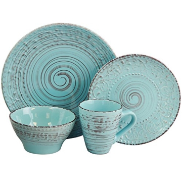 Elama Malibu Waves 16 Piece Dinnerware Set in Turquoise