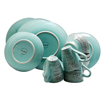 Elama Malibu Waves 16 Piece Dinnerware Set in Turquoise