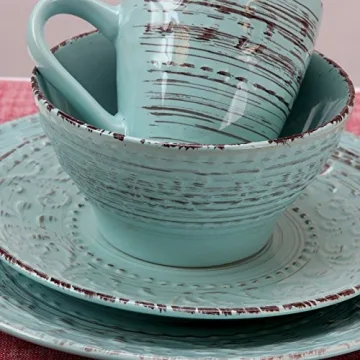 Elama Malibu Waves 16 Piece Dinnerware Set in Turquoise