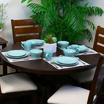 Elama Malibu Waves 16 Piece Dinnerware Set in Turquoise