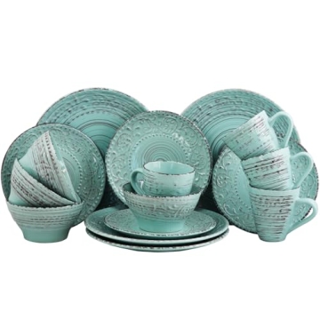 Elama Malibu Waves 16 Piece Dinnerware Set in Turquoise
