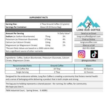 Long Run Coffee - Light Roast - Infused with Electrolytes Powder - Athlete Hydration - Coffee for Runners - Keto Electrolytes: Sodium, Calcium, Magnesium, & Potassium - 8 oz