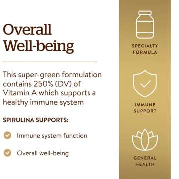 Solgar Spirulina 750 mg, 250 Vegetable Capsules - Plant Plankton - Overall Well-Being - Immune Support - Super-Green - Non-GMO, Vegan, Gluten Free, Dairy Free, Kosher - 62 Servings