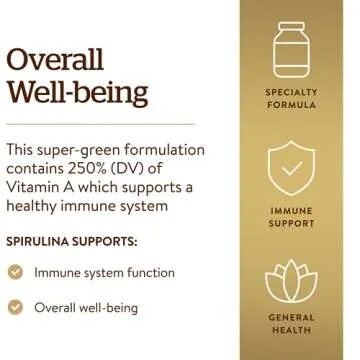 Solgar Spirulina 750 mg, 250 Vegetable Capsules - Plant Plankton - Overall Well-Being - Immune Support - Super-Green - Non-GMO, Vegan, Gluten Free, Dairy Free, Kosher - 62 Servings