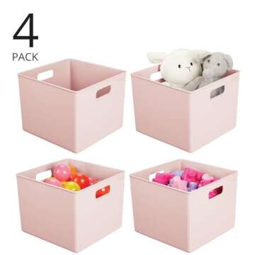 mDesign Plastic Deep Home Storage Organizer Basket Bin, Handles for Cube Furniture Shelving in Offic...