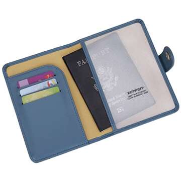 ZOPPEN Passport Holder Women, Passport Cover Travel Wallet Rfid Blocking Passport Wallet Cover Case Travel Essentials Document Organizer, Denim Blue