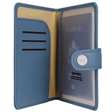 ZOPPEN Passport Holder Women, Passport Cover Travel Wallet Rfid Blocking Passport Wallet Cover Case Travel Essentials Document Organizer, Denim Blue
