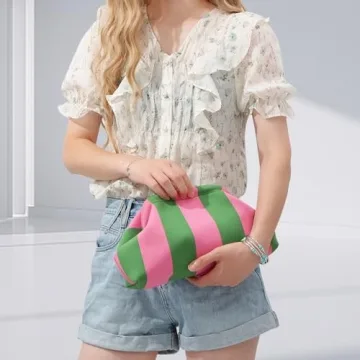 Oweisong Striped Clutch Purses for Women Woven Dumpling Bag Colorful Crochet Cloud Evening Handbag Summer Beach Clutch