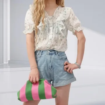 Oweisong Striped Clutch Purses for Women Woven Dumpling Bag Colorful Crochet Cloud Evening Handbag Summer Beach Clutch