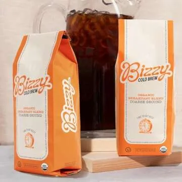 Bizzy Organic Cold Brew Coffee | Breakfast Blend | Coarse Ground Coffee | Medium-Light Roast | Micro Sifted | Specialty Grade | 100% Arabica | 1 LB
