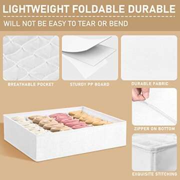 Criusia 3 Pack Sock Underwear Drawer Organizer Dividers, 64 Cell Fabric Foldable Cabinet Closet Organizers and Storage Boxes for Storing Socks, Panties, Ties (16+24+24 Cell, White)