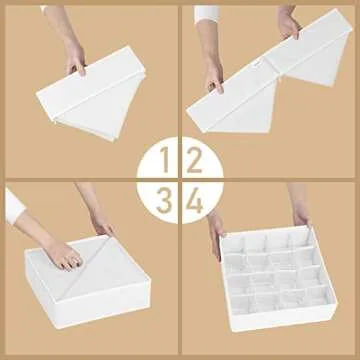 Criusia 3 Pack Sock Underwear Drawer Organizer Dividers, 64 Cell Fabric Foldable Cabinet Closet Organizers and Storage Boxes for Storing Socks, Panties, Ties (16+24+24 Cell, White)