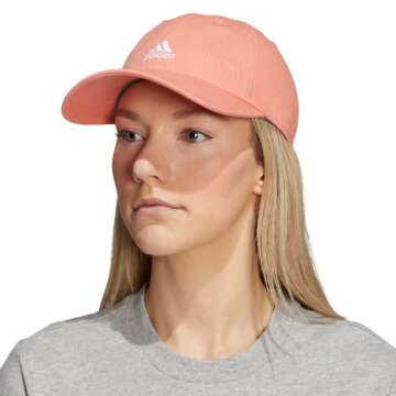 adidas Women's Saturday Hat, Relaxed fit Athletic Adjustable Cotton Baseball Cap, Semi Coral Fusion Pink/White/2.0, One Size