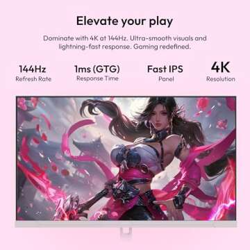 Pixio PX32U Wave Pink 32 inch 144Hz Refresh Rate 4K 3840x2160p Resolution Fast IPS Panel 1ms GTG Res...