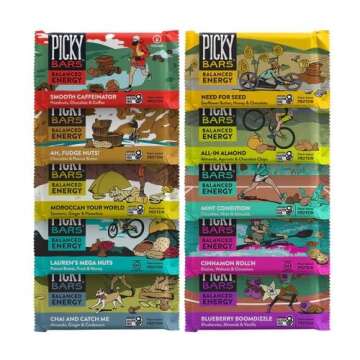 Picky Bars Real Food Energy Bars, Plant Based Protein, 10 Flavor Variety Pack, All-Natural, Gluten Free, Non-GMO, Non-Dairy, Smooth Caffeinator, Pack of 10