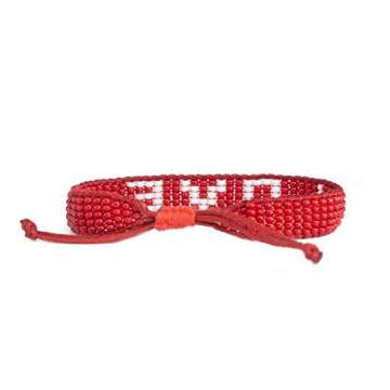 Ubuntu Life Beaded Woven LOVE Bracelet – Handmade Glass Bead Bracelet with Slide Closure, Made from Vegan Materials, Bracelets for Women and Men (Red/White)